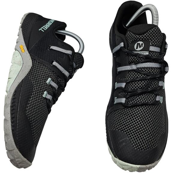 Merrel Barefoot Trail Glove 6 Vibram Black Blue Womens 9.5 Shoes J135384 - Picture 1 of 11